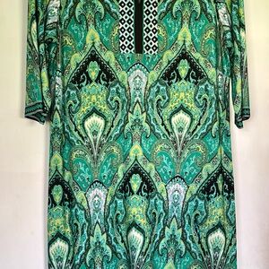 Dress Barn Green,Aqua and Black Patterned Shift Dress